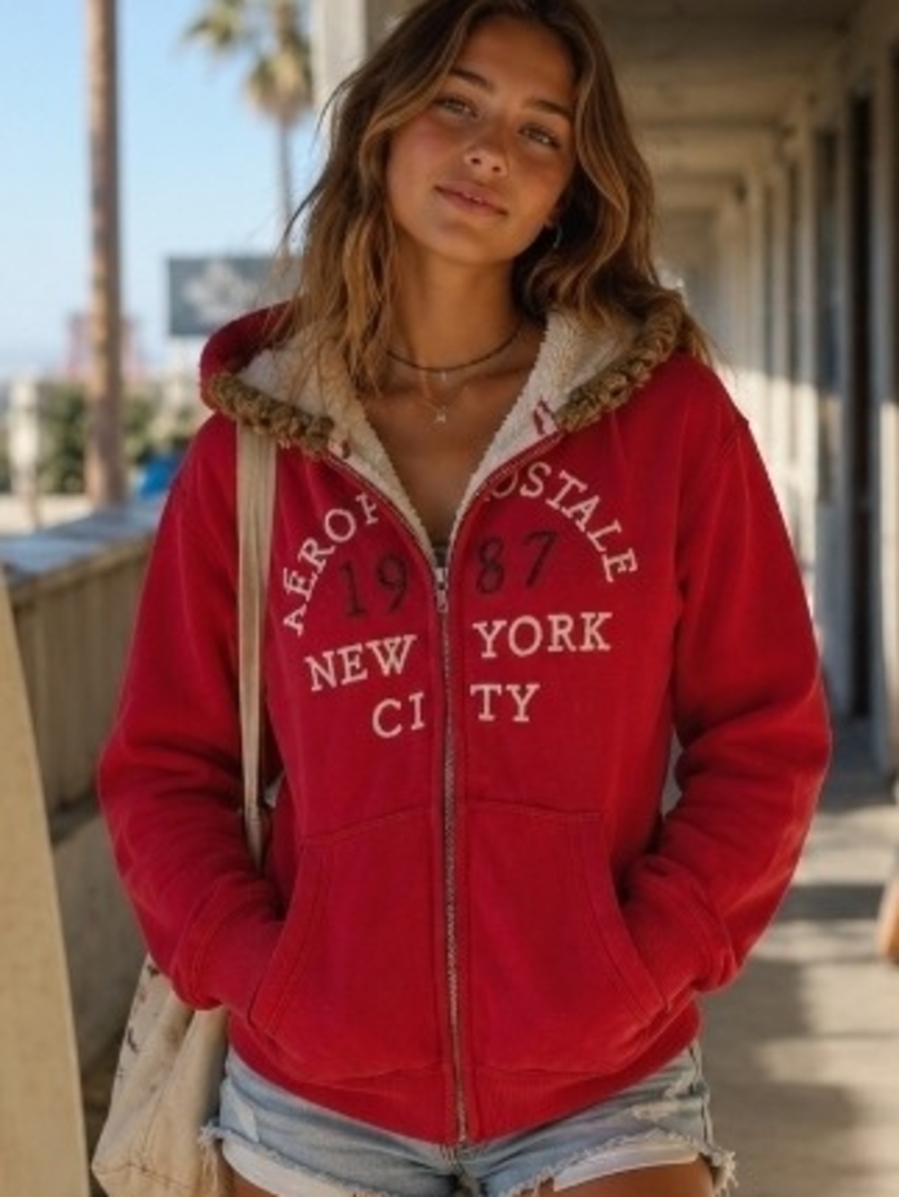 Aero Y2K 1987 NYC FullZip Hoodie Sherpa /Faux Fur Lining XL Gorpcore Vin Style